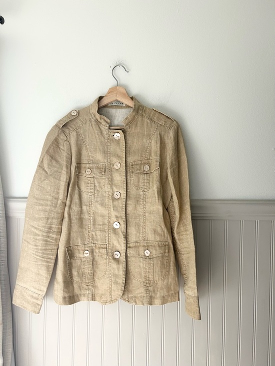 Willow Jackets & Blazers - Willow Small 100% Linen Light Tan Utility Button Jacket